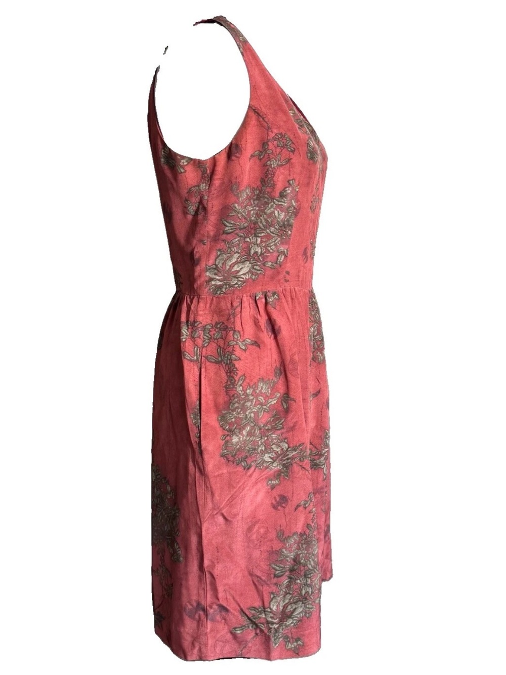 Peruvian Connection 100% Silk A-Line Dress 10 Red Asian Floral V Neck Pockets - Picture 4 of 10